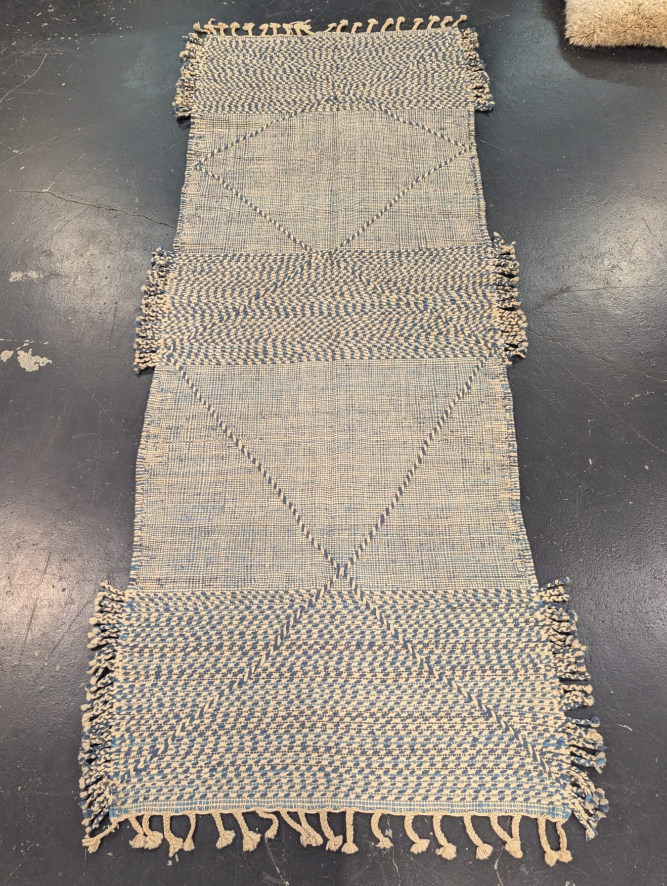 'Blue & White' Beni Ourain Flatweave Kilim Runner