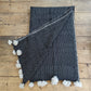 'Charcoal Diamonds’ (white pompom) Wool Pompom Blanket