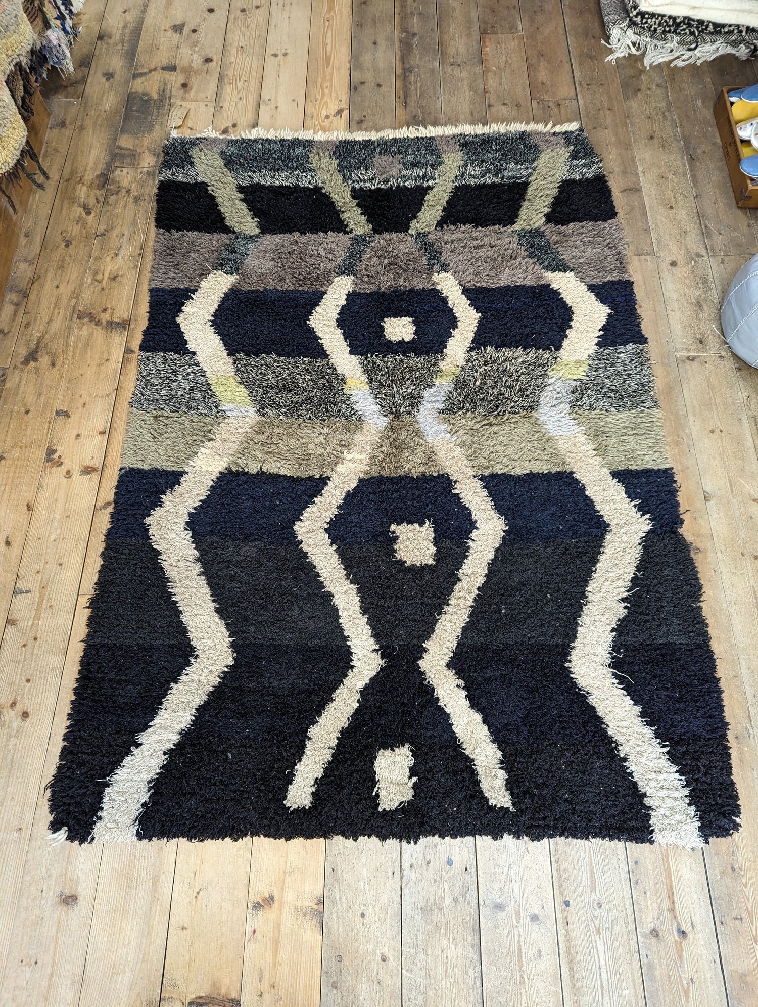 ‘Onyx Skies’ Wool Boucherouite Rug