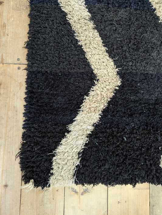 ‘Onyx Skies’ Wool Boucherouite Rug