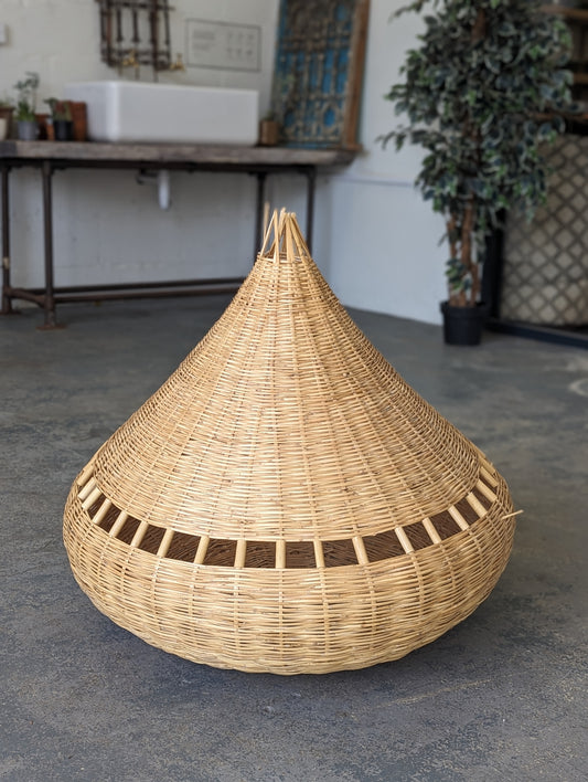 ‘Teardrop Pod’ woven wicker lampshade with cut outs