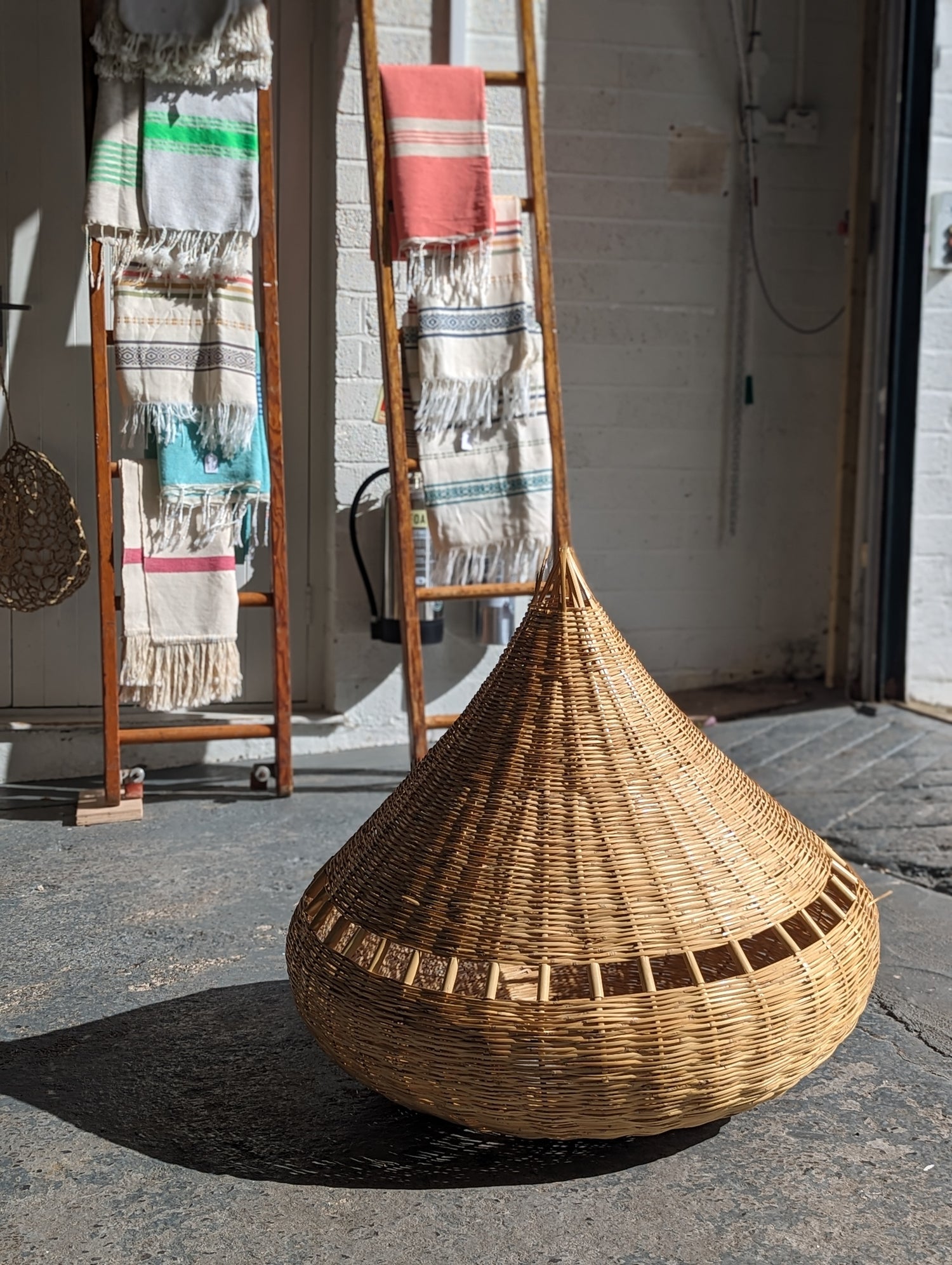 ‘Teardrop Pod’ woven wicker lampshade with cut outs