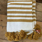 'Classic’ Pom Pom Blanket - Mustard Stripe