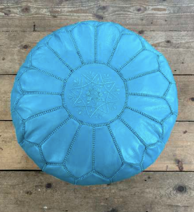 Bright Blue Moroccan Leather Pouffe