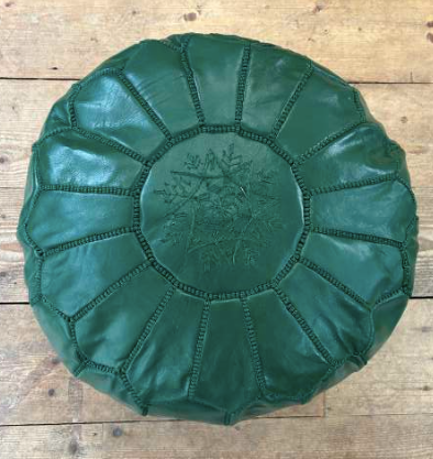 Emerald Green Moroccan Leather Pouffe