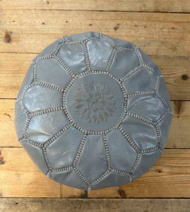 Mini Leather Pouffe - Grey