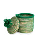 'Jibana' Mini green woven basket with pom pom lid