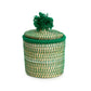 'Jibana' Mini green woven basket with pom pom lid