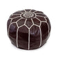 Mini Leather Pouffe - Dark Chocolate (white stitch)