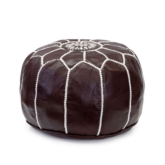 Mini Leather Pouffe - Dark Chocolate (white stitch)