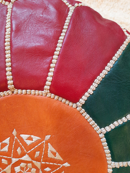 Multi - Orange / Emerald / Navy / Red Moroccan Leather Pouffe