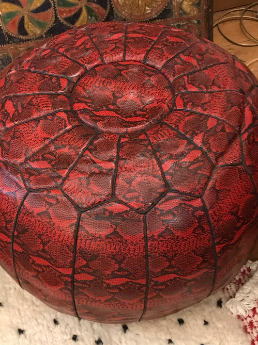 Large Embossed Cow Hide Pouffe