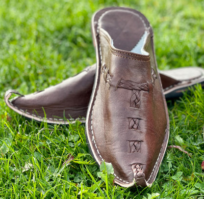 ‘Movin on Up!’ Chestnut Leather Slipper Shoes